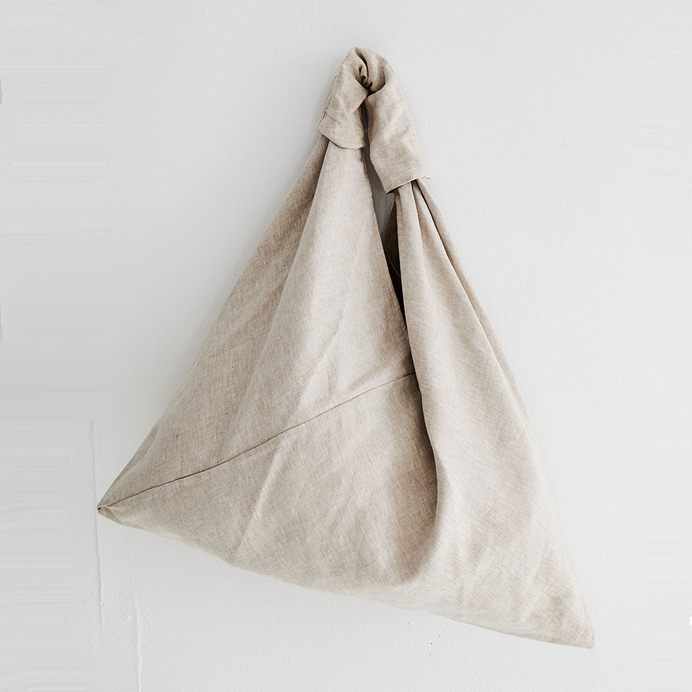 large linen beach bag in natural