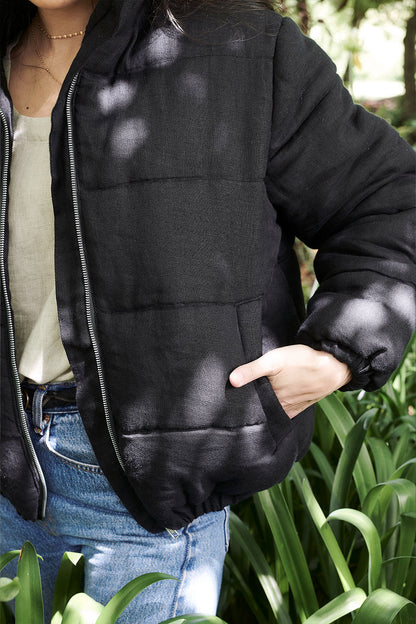 Linen bomber jacket - black 