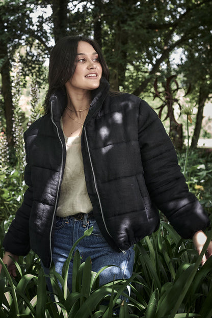 Linen bomber jacket - black 