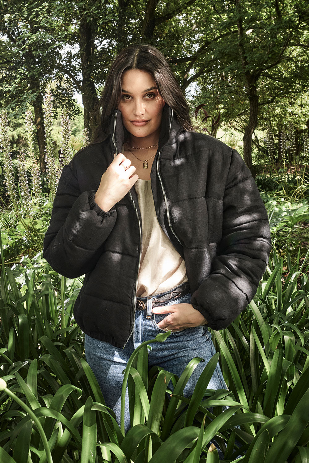 Linen bomber jacket - black 