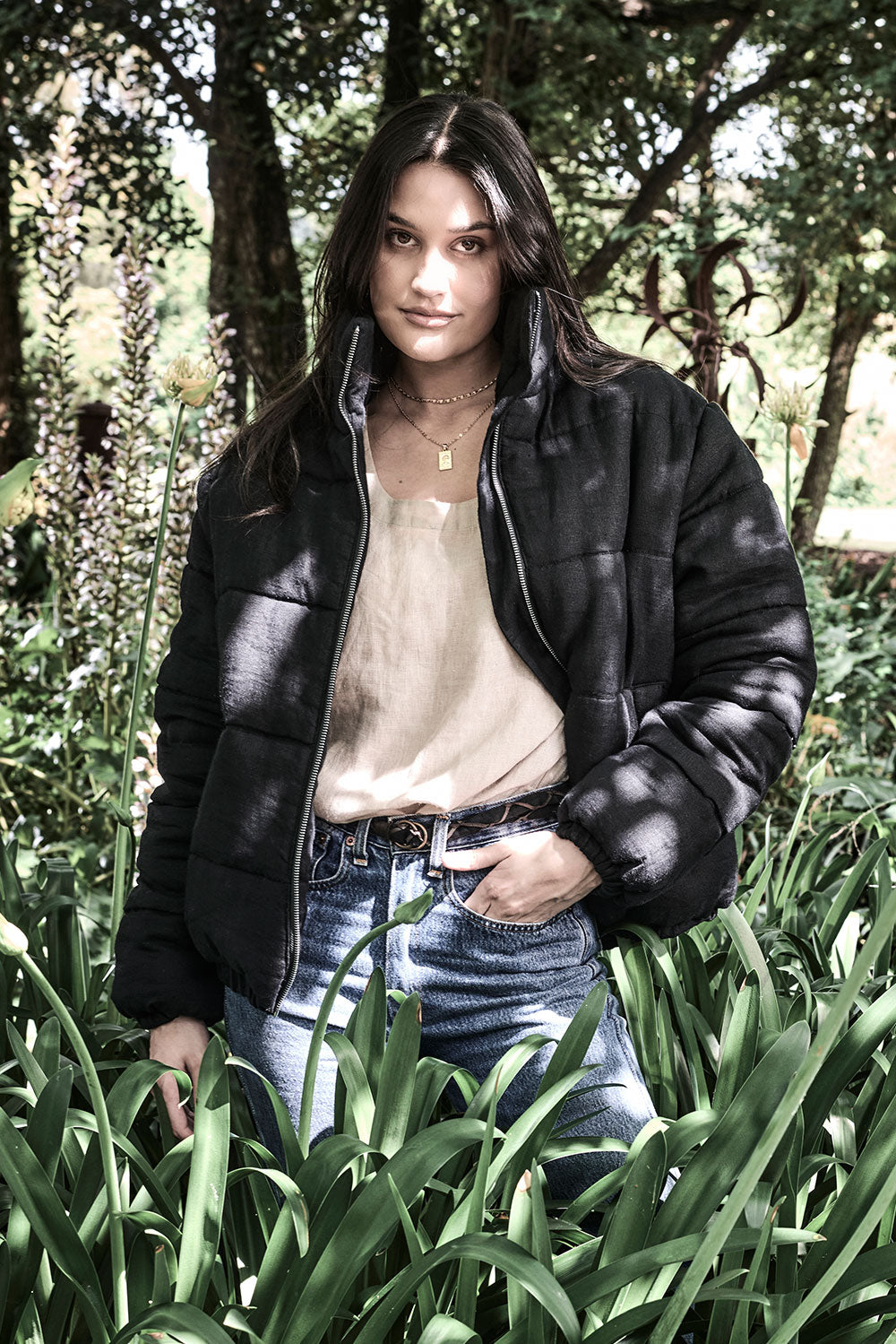 Linen bomber jacket - black 