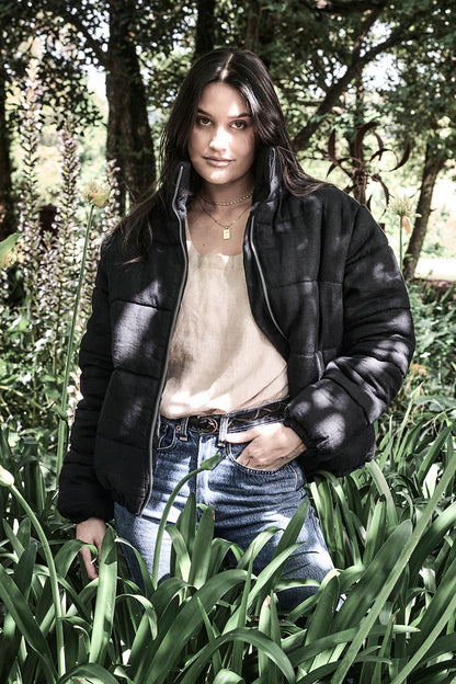 Linen bomber jacket - black 