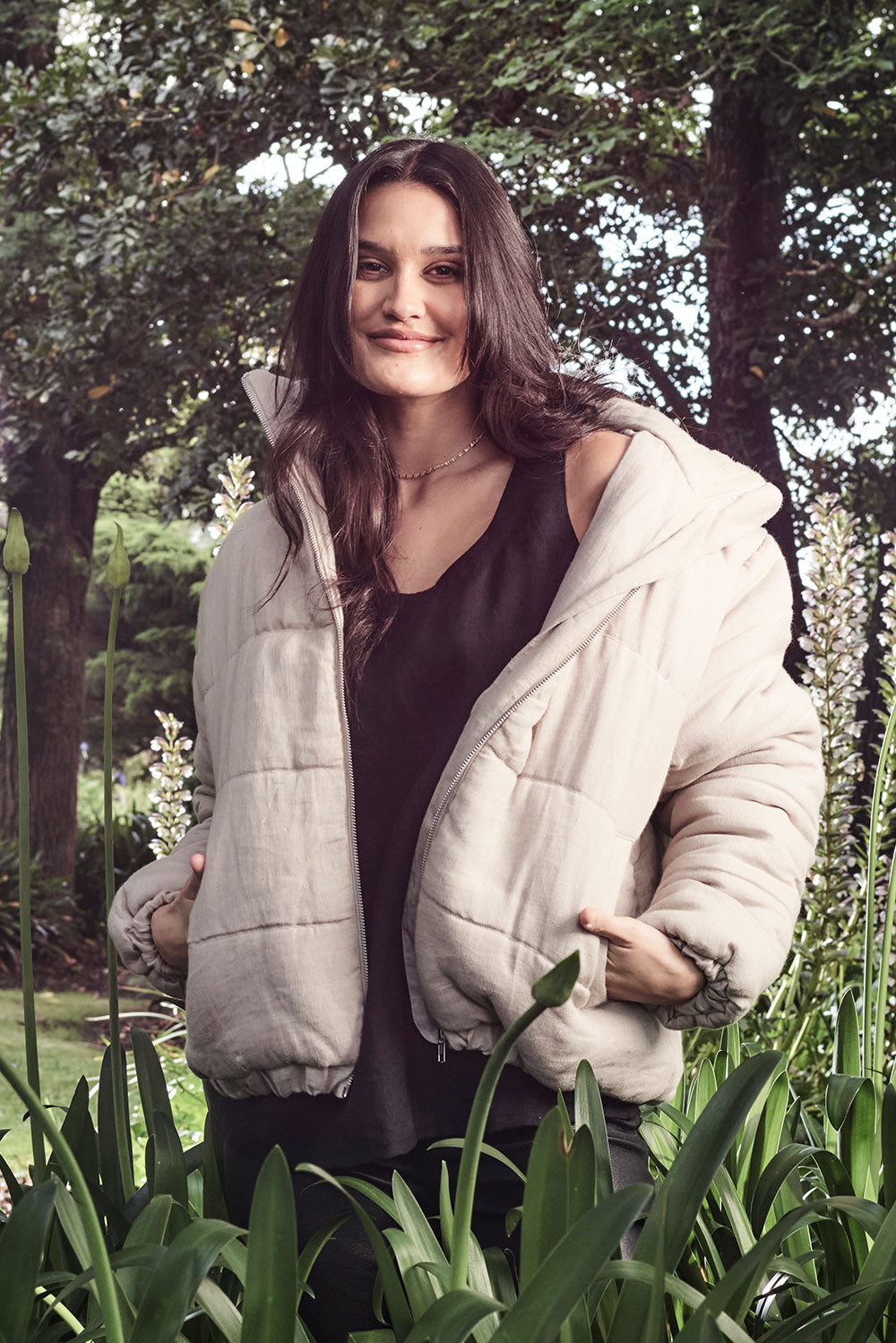 Linen bomber jacket - natural