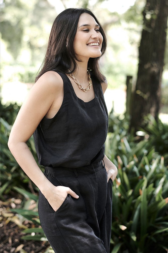 Linen tank top - black