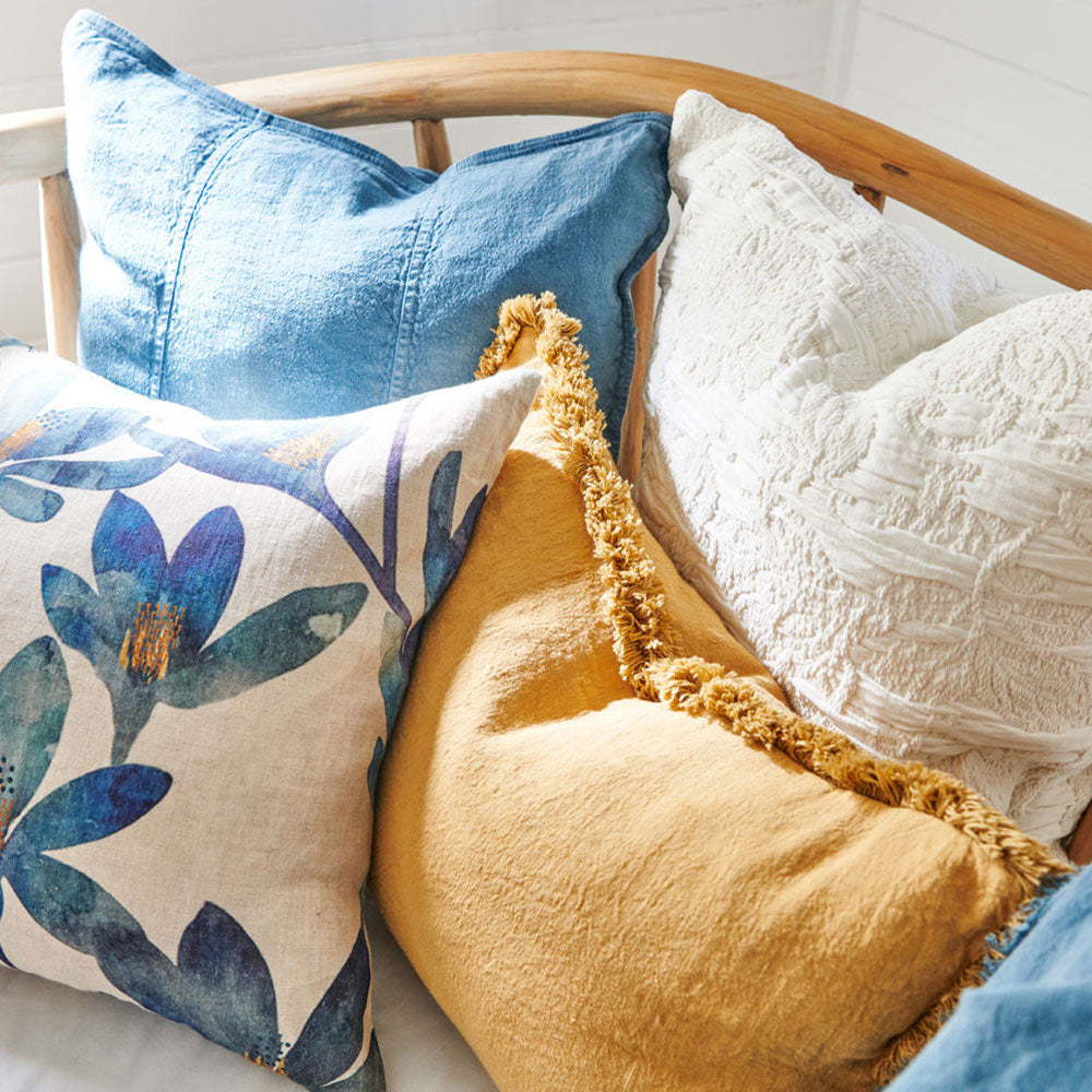 Luca Boho Linen Cushion - Turmeric
