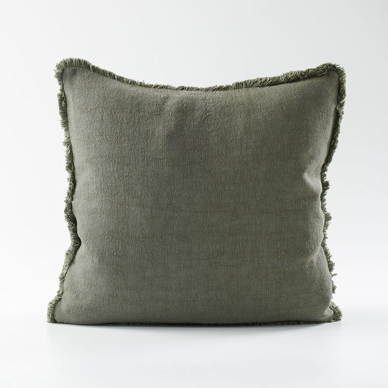 Luca boho linen cushion - khaki - 50x50cm