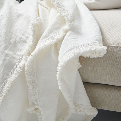 100% linen throw with fringing detail in white