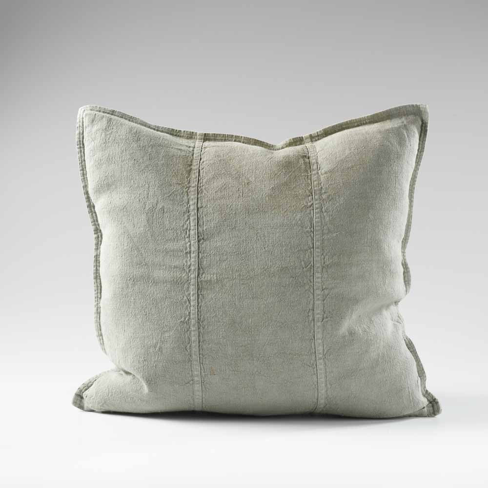pistachio green coloured 100% linen cushion