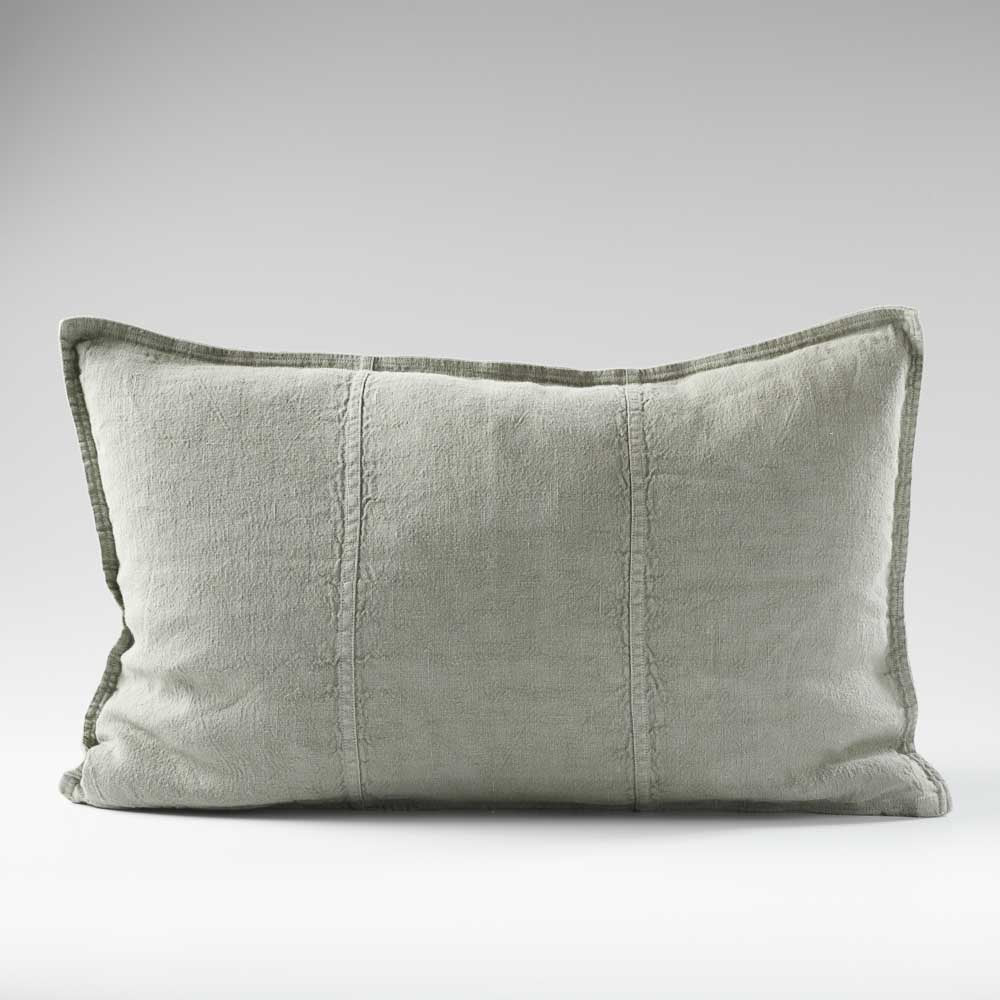 pistachio green coloured 100% linen cushion