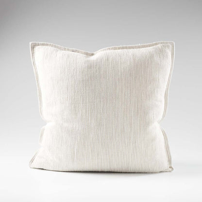 100% linen cushion in a natural and white faint stripe pattern which is reversible
