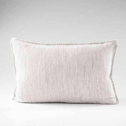 100% linen cushion in a slate and white faint stripe pattern which is reversible