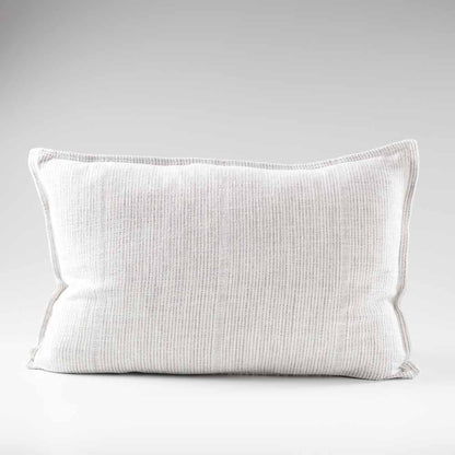 100% linen cushion in a slate and white faint stripe pattern which is reversible