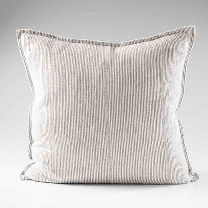 100% linen cushion in a slate and white faint stripe pattern which is reversible