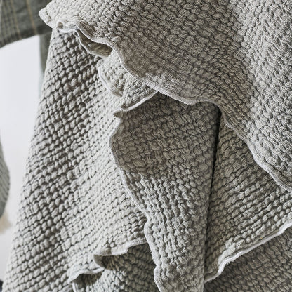 pistachio throw lettuce edge trim and contrast stitching feature