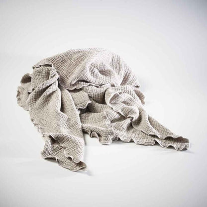 pistachio throw lettuce edge trim and contrast stitching feature