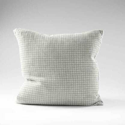 houndstooth pattern linen cushion in pistachio with frayed edge feature
