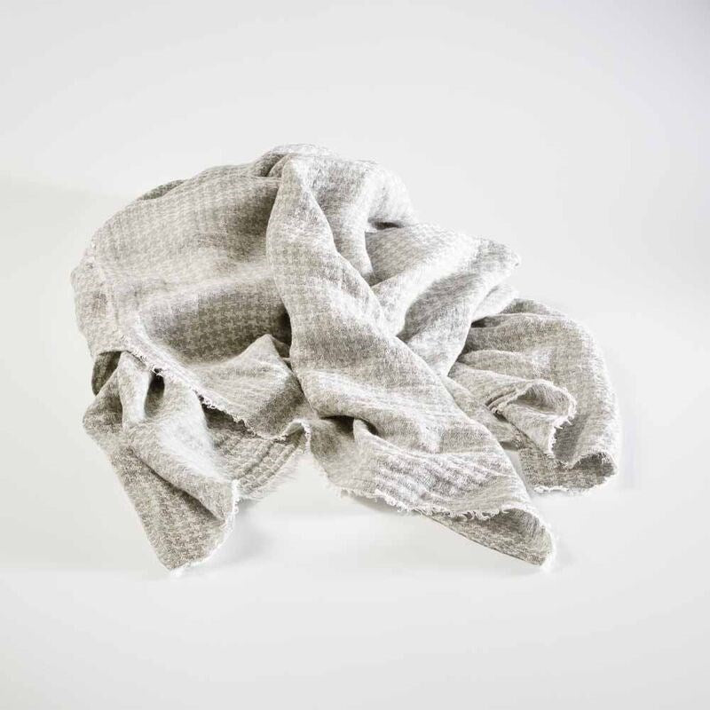 houndstooth pattern linen throw in pistachio with frayed edge feature