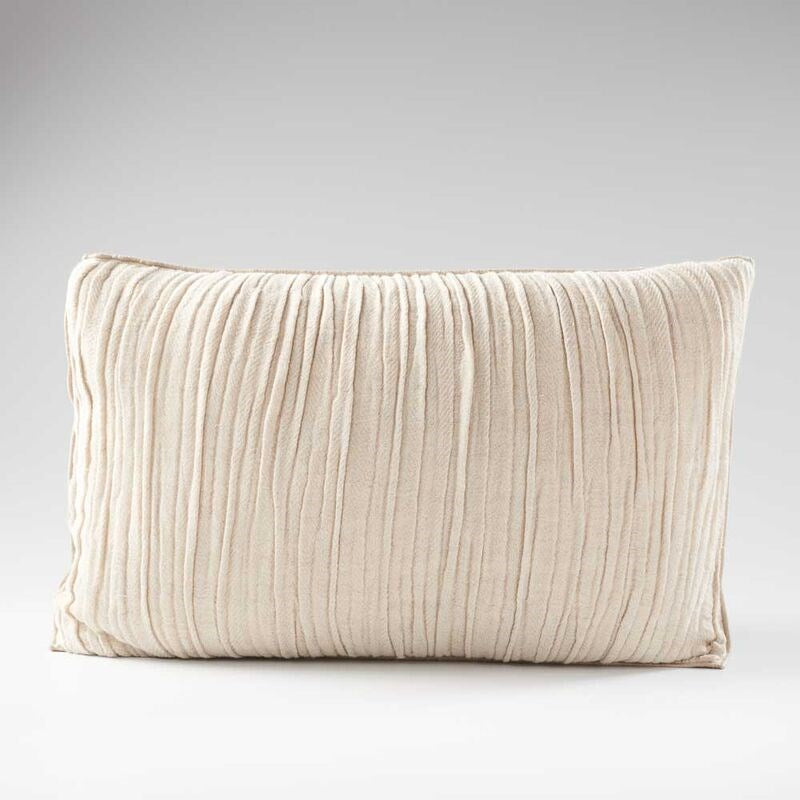 ribbed soft blend of linen and cotton cushion in a natural colour with piping feature