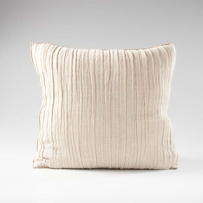 ribbed soft blend of linen and cotton cushion in a natural colour with piping feature