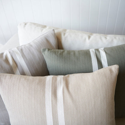 Simpatico cotton cushion in natural with white stripes