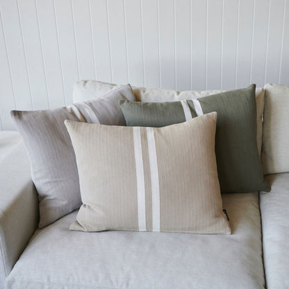 Simpatico cotton cushion in silver grey with white stripes