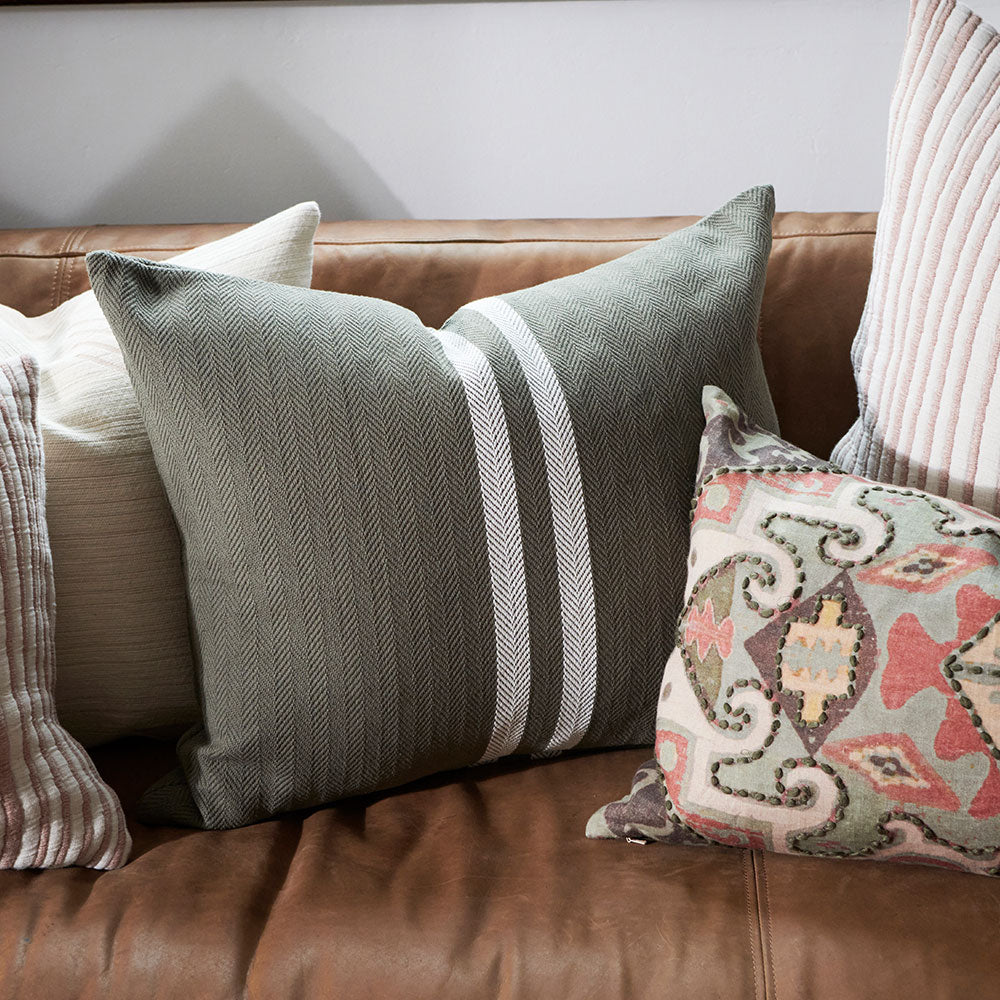 Simpatico cotton cushion in khaki with white stripe