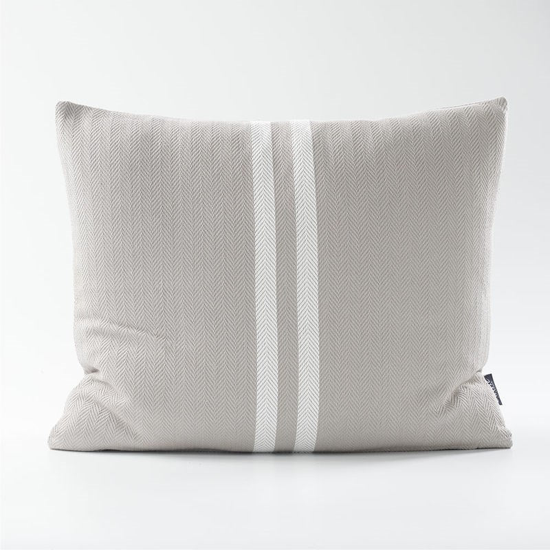 Simpatico cotton cushion in silver grey with white stripes