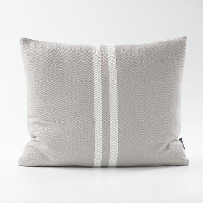 Simpatico cotton cushion in silver grey with white stripes