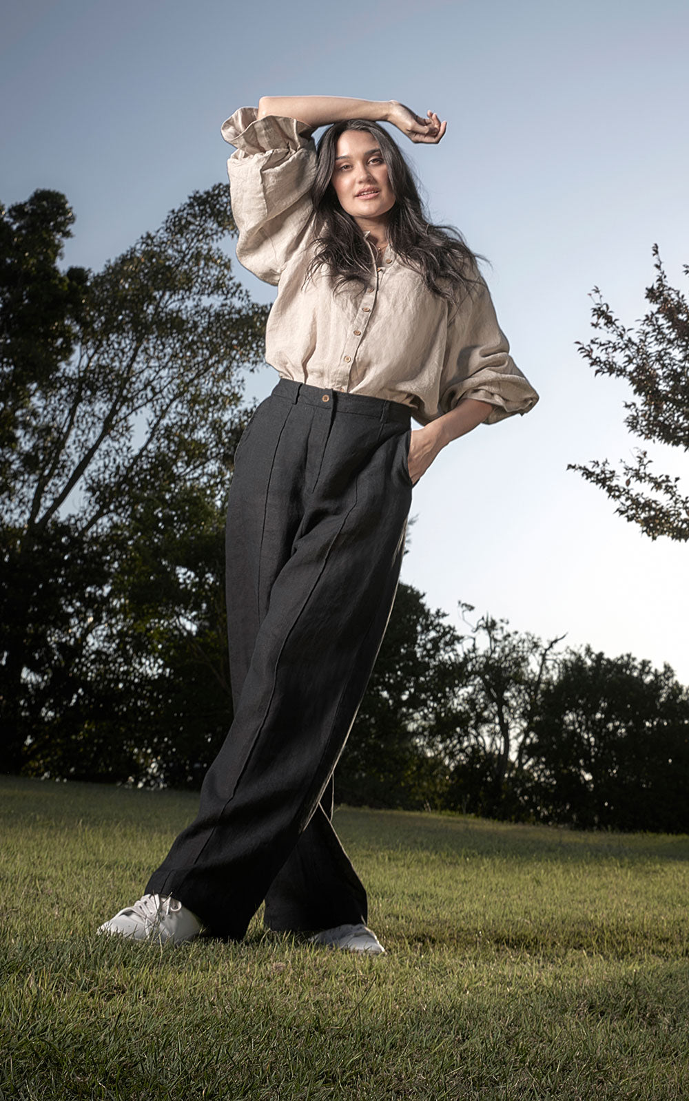 Linen Tailored Pants - Black