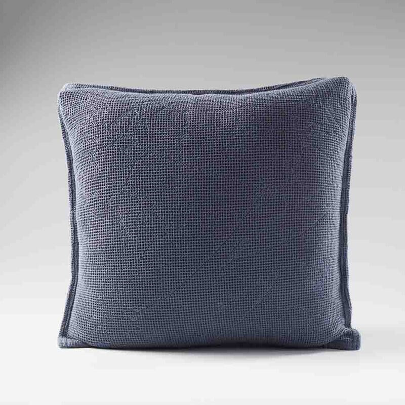 cotton waffle textured cushion in navy blue