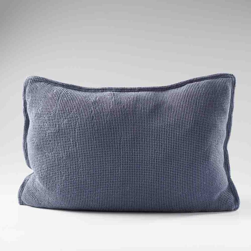cotton waffle textured cushion in navy blue