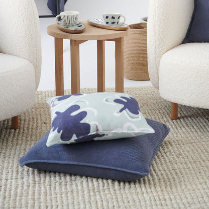 cotton waffle textured cushion in navy blue