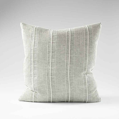 pistachio linen cushion with a white stripe feature 