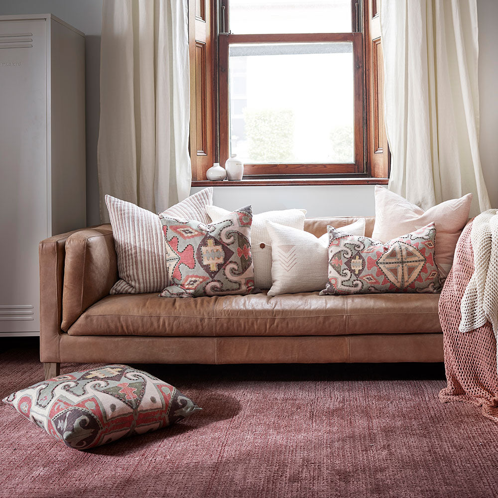 Tribale Linen Cushion with Hand Tacking - Multi Coloured