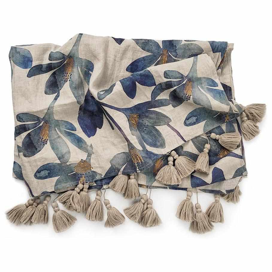Gray Tulip Linen Throw Blue Floral