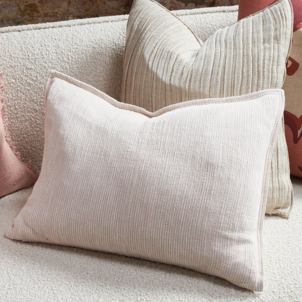 Myra Linen Cushion -Musk/White Stripe