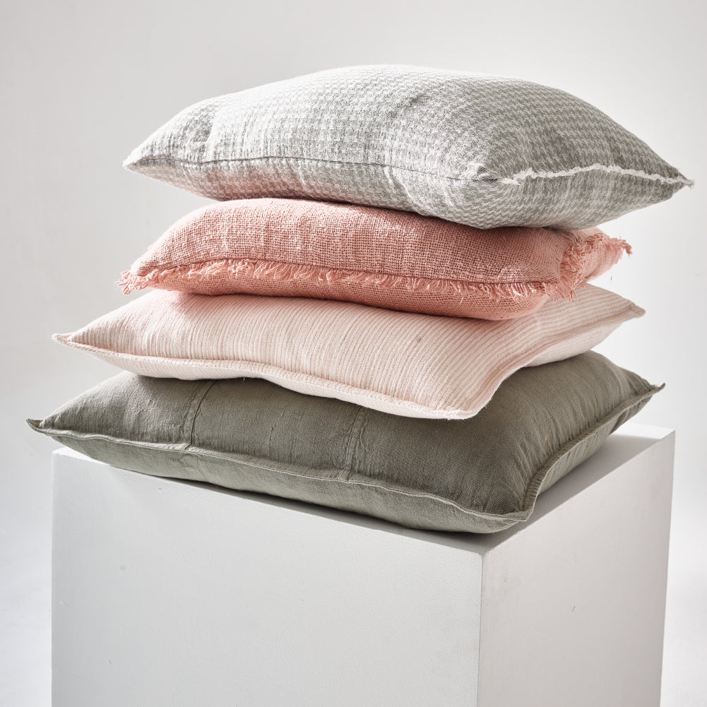 Myra Linen Cushion -Musk/White Stripe