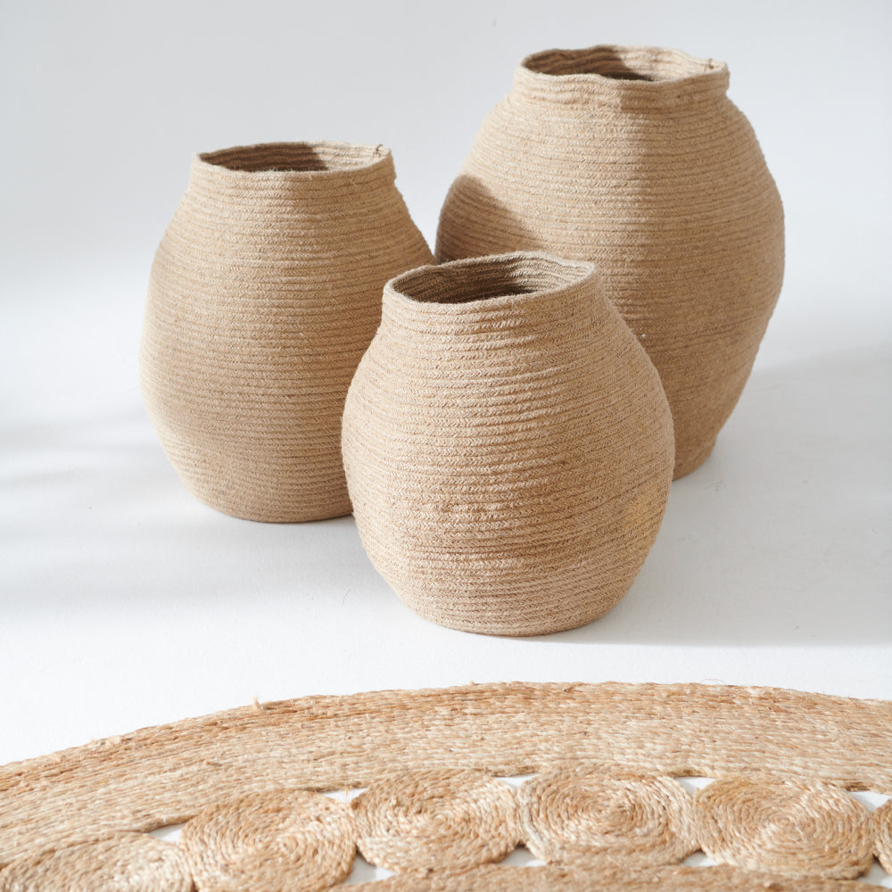 jute vases for plants or decor in a set of three