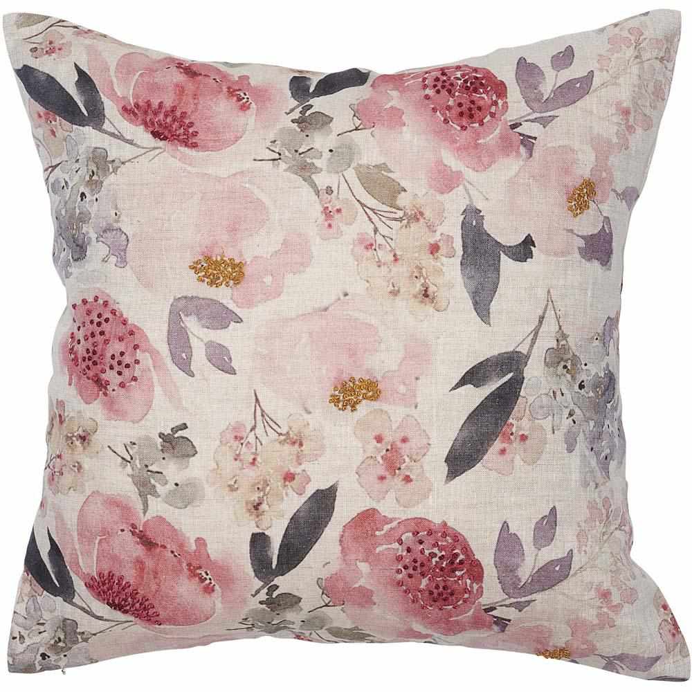 Light Gray Posy Linen Cushion Small Square: 50x50cm / Rose Floral,Large Square: 60x60cm / Rose Floral