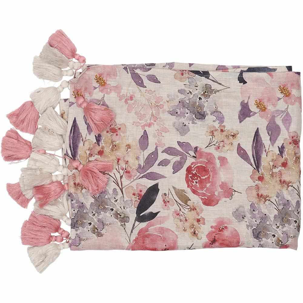 Gray Posy Linen Throw Rectangle: 180x150cm / Rose Floral