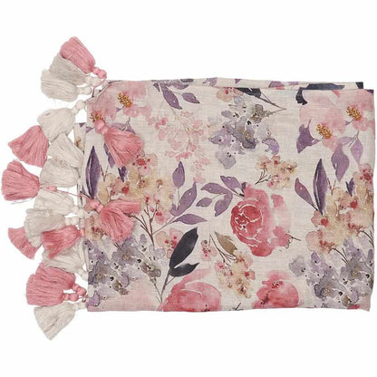 Gray Posy Linen Throw Rectangle: 180x150cm / Rose Floral